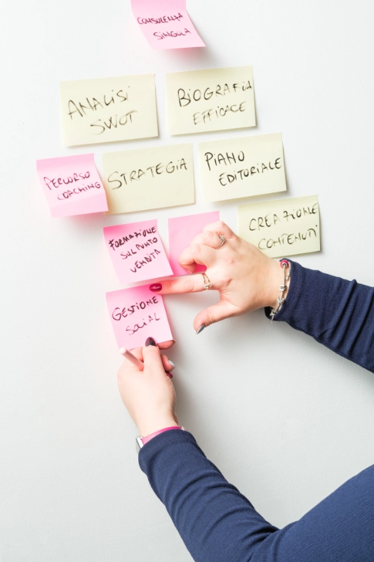 Simina che indica dei post-it